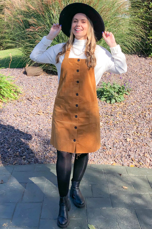 Jumping For Joy Corduroy Jumper Dress, Camel