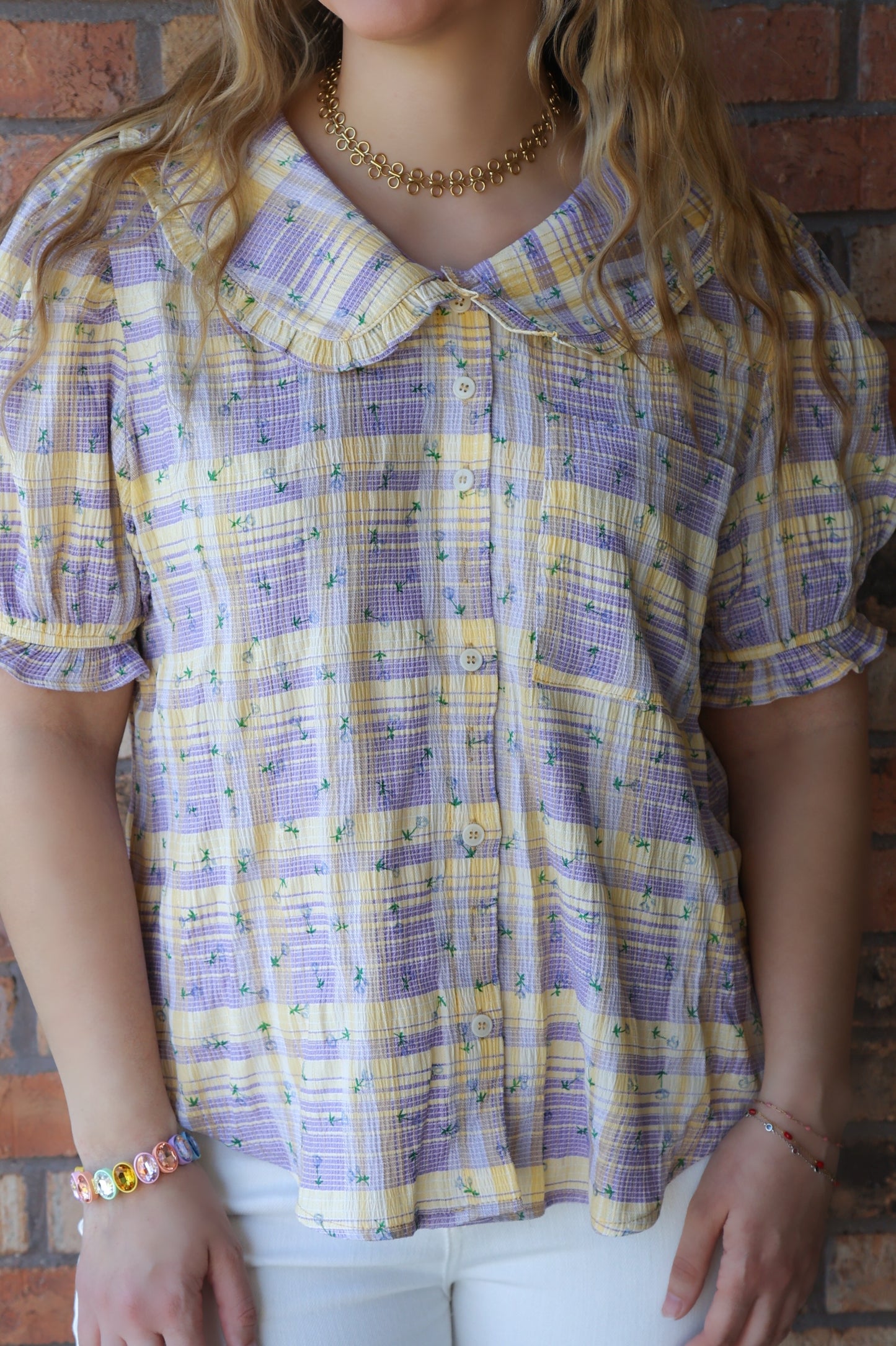 Chasing Daydreams Floral Plaid Top, Lavender