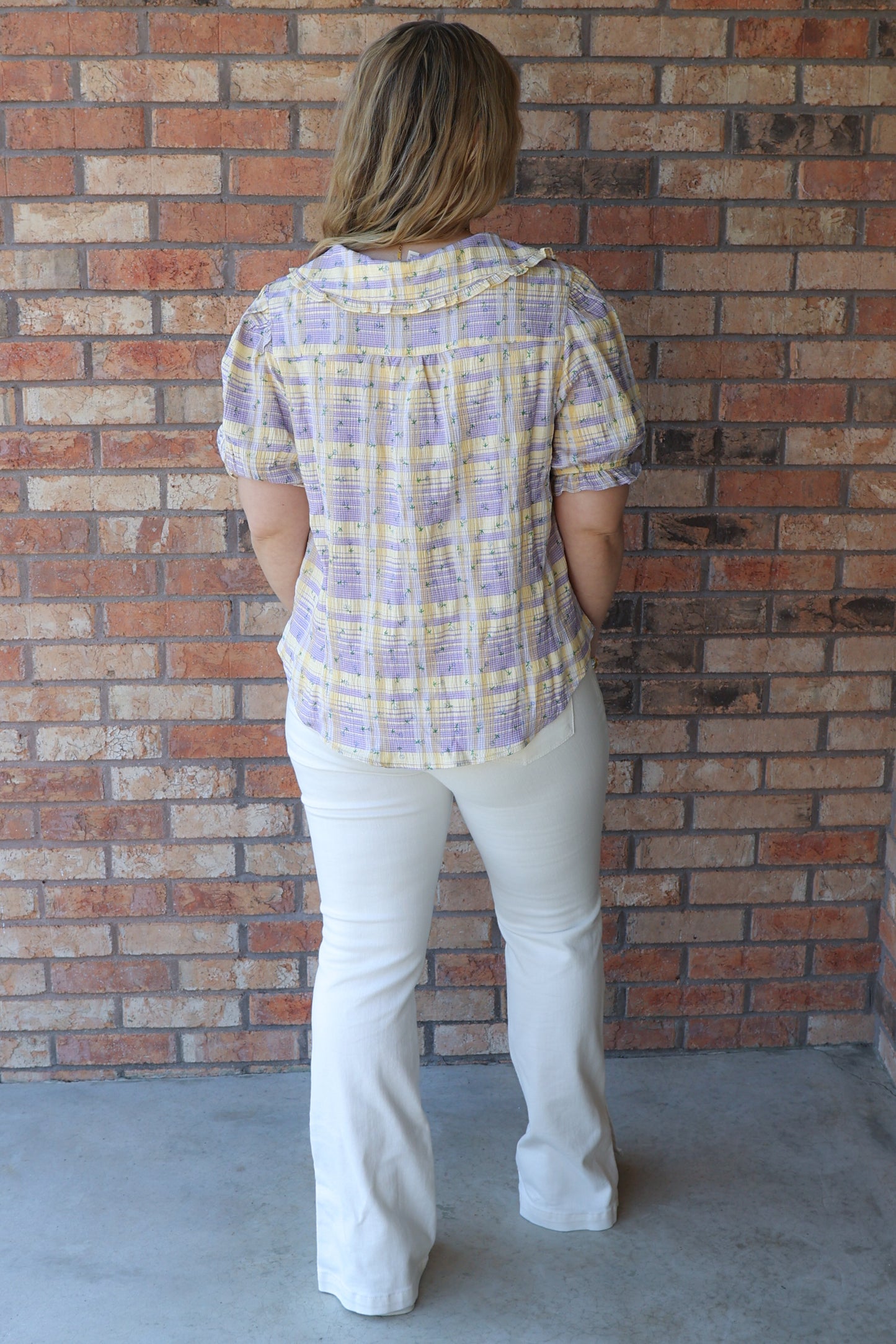 Chasing Daydreams Floral Plaid Top, Lavender