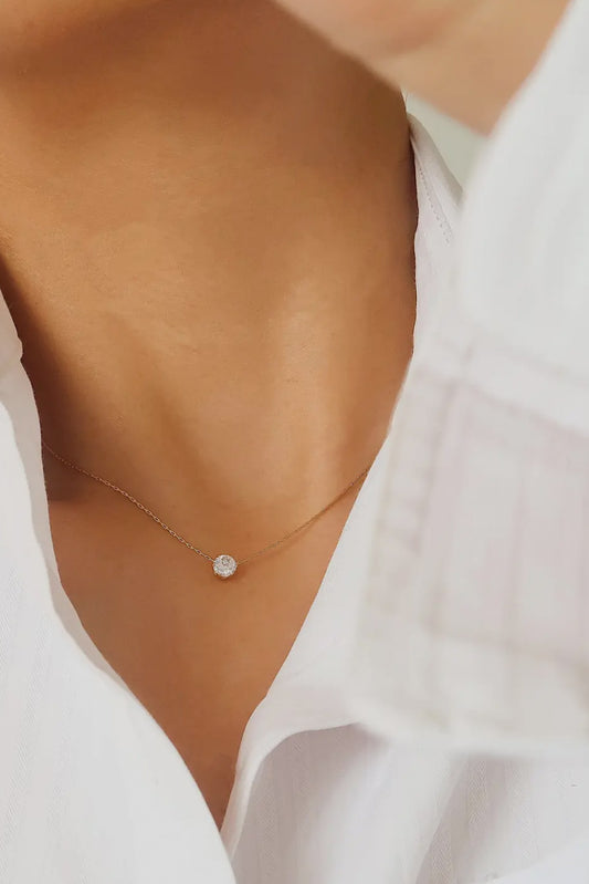 Luna Petite Round CZ 18K Gold Plated Stainless Steel Necklace, Gold