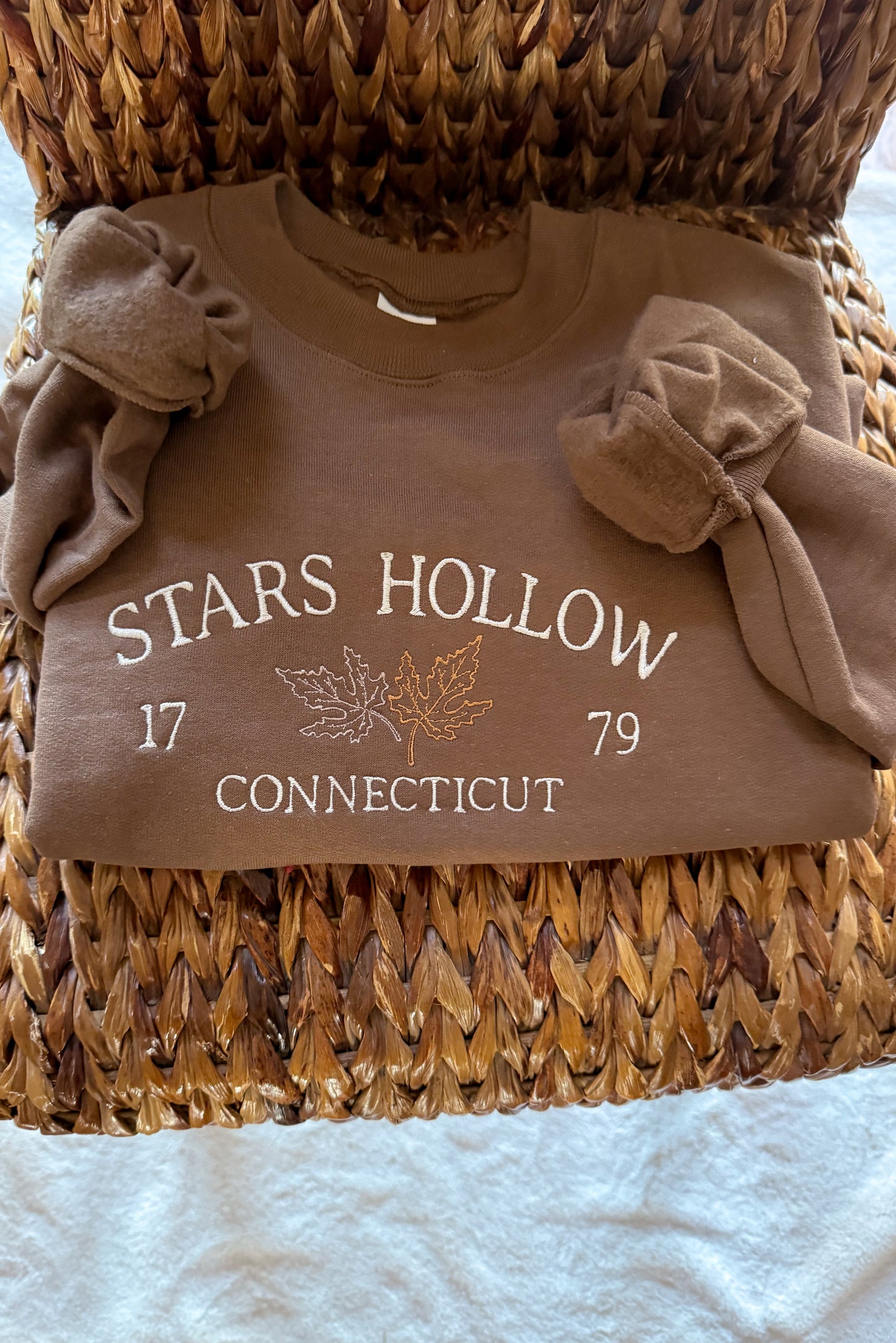 Stars Hollow Embroidered Crewneck Sweatshirt, Brown