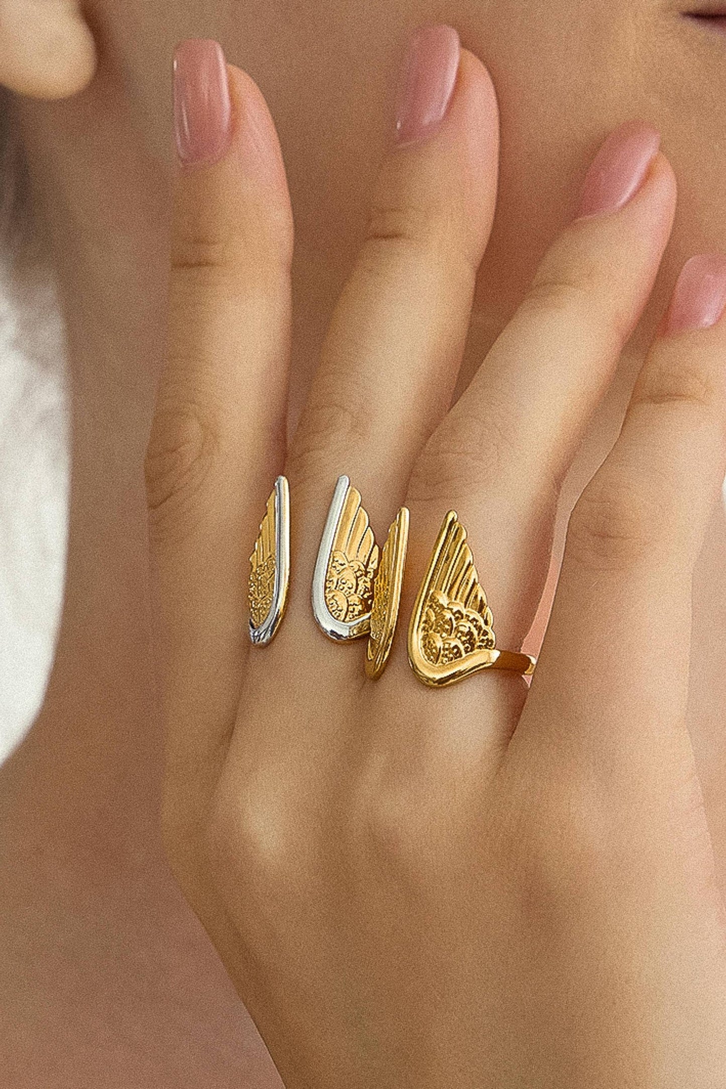Silvane 18K Gold Plated Stainless Steel Angel Wing Ring, Gold/Silver