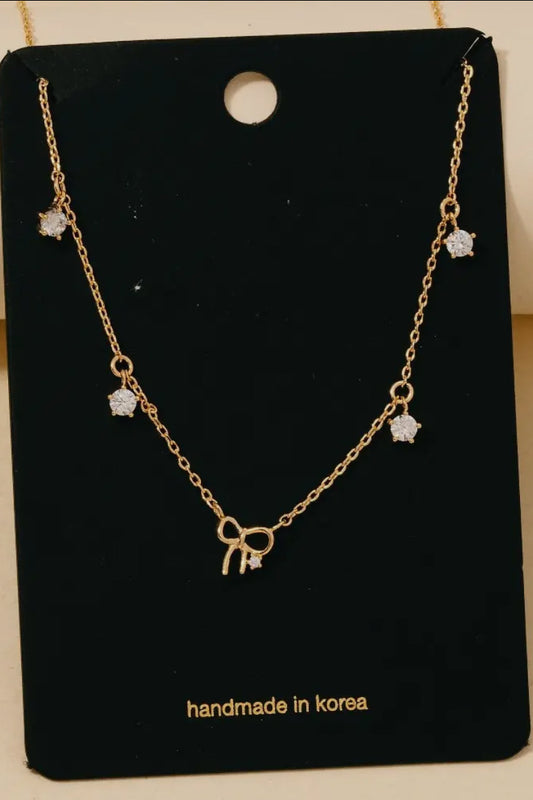 Gold Dipped Bow Charm Chain Necklace, Gold