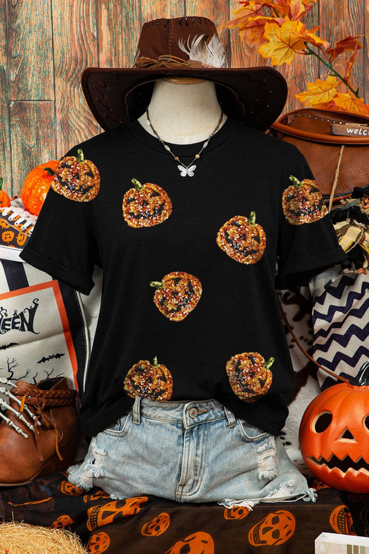 Hey Pumpkin Sequin Top, Black