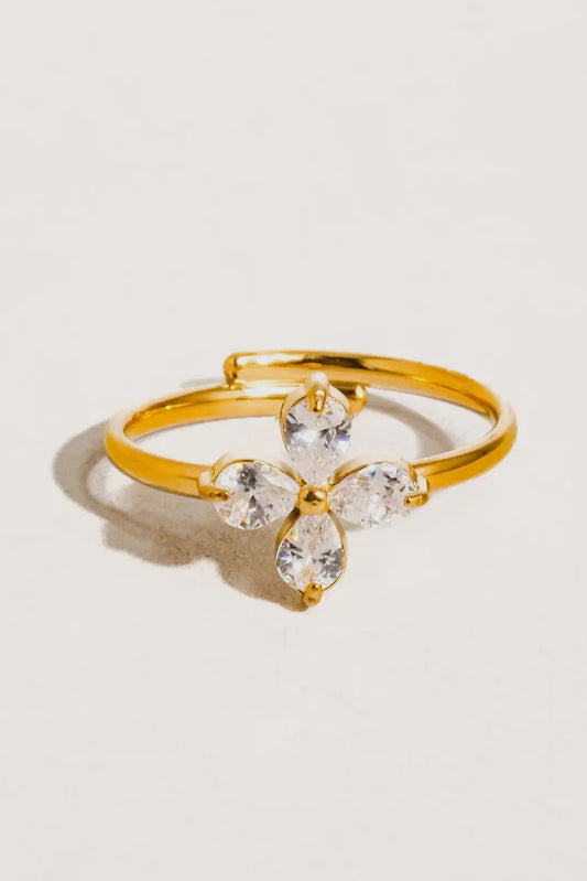 Esther 18K Gold Plated Stainless Steel CZ Adjustable Clover Ring