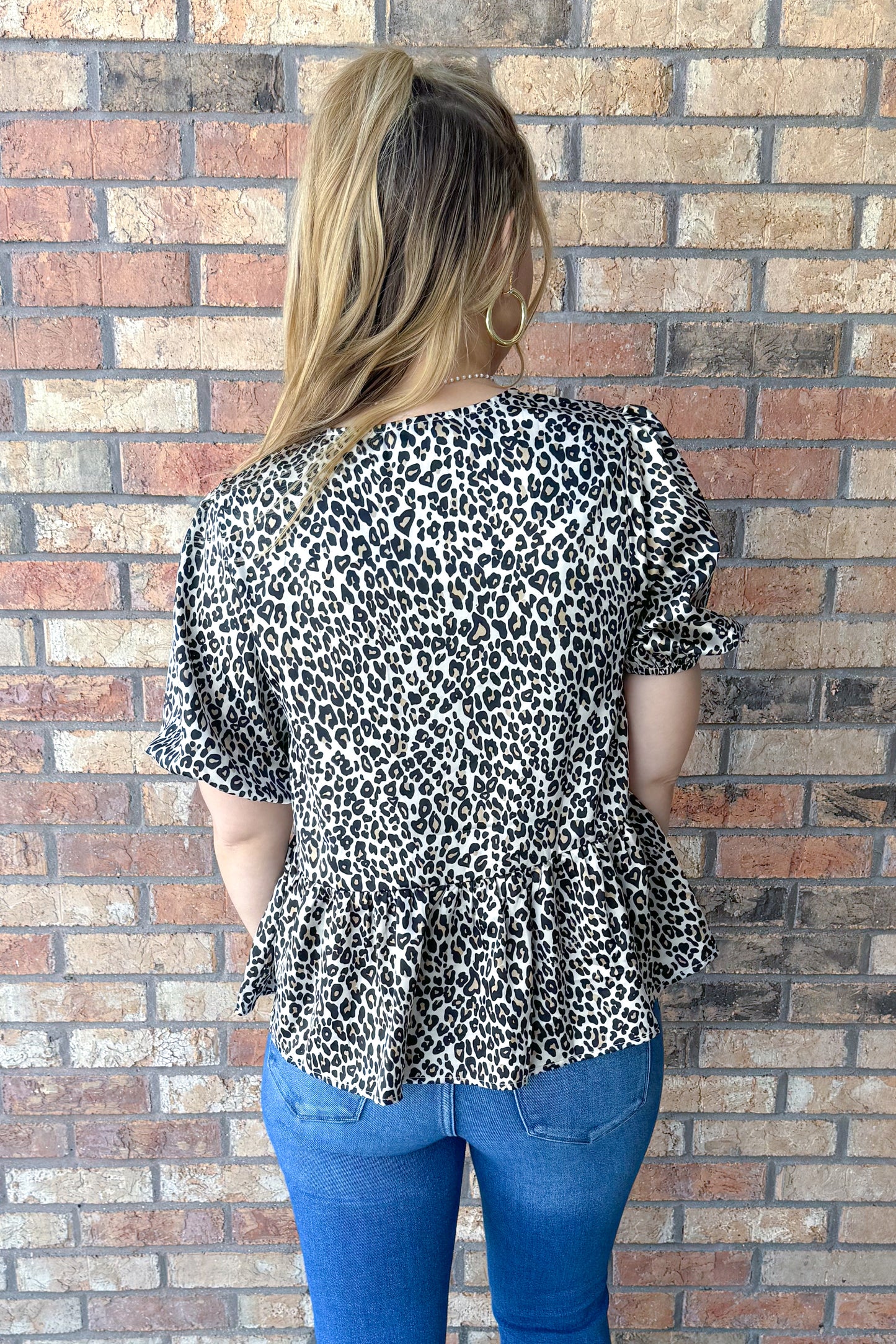 Heartbreaker Front Tie Leopard Print Top, Cream