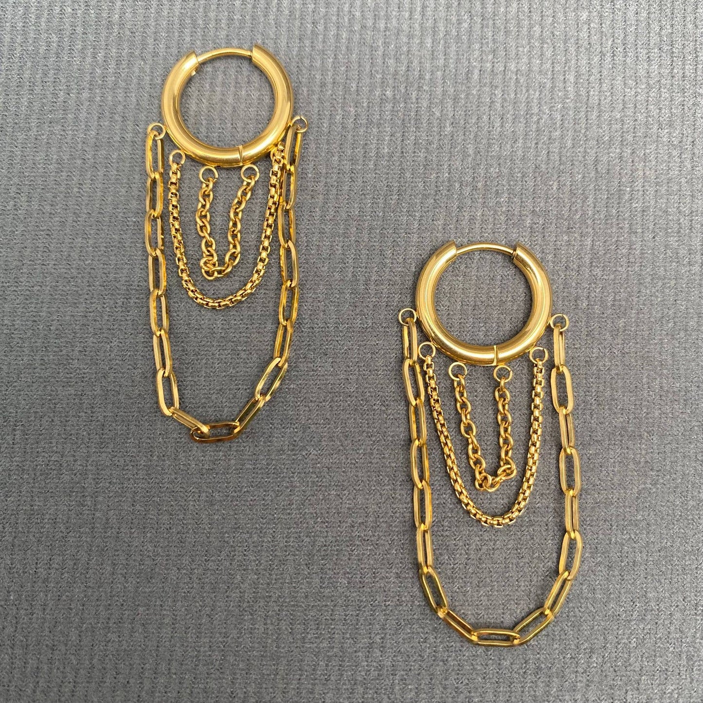 Selena Chain Fringe 18K Gold Plated Stainless Steel  Huggie Earrings, Gold