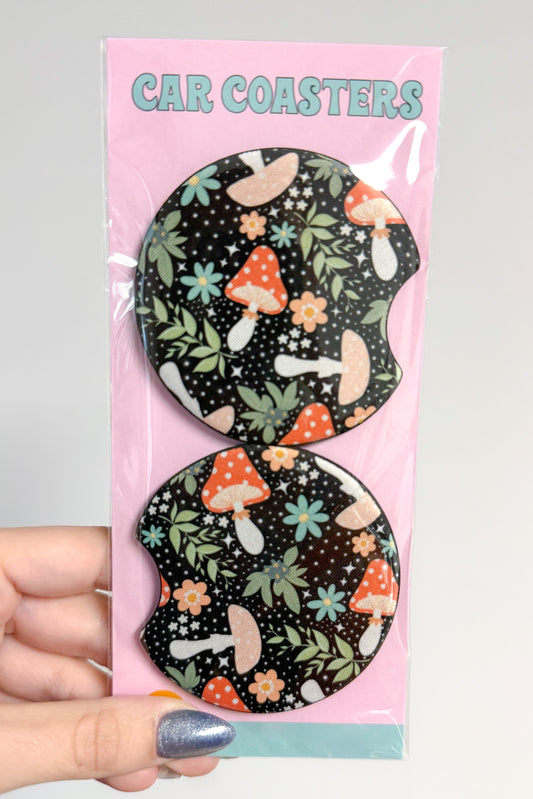 Dark Cottagecore Mushroom Car Coasters