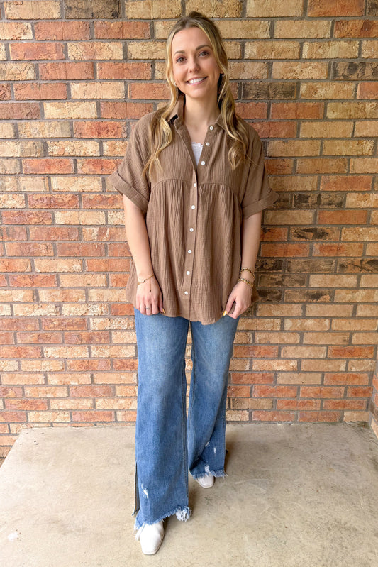 Faithfully Yours Baby Doll Top, Mocha