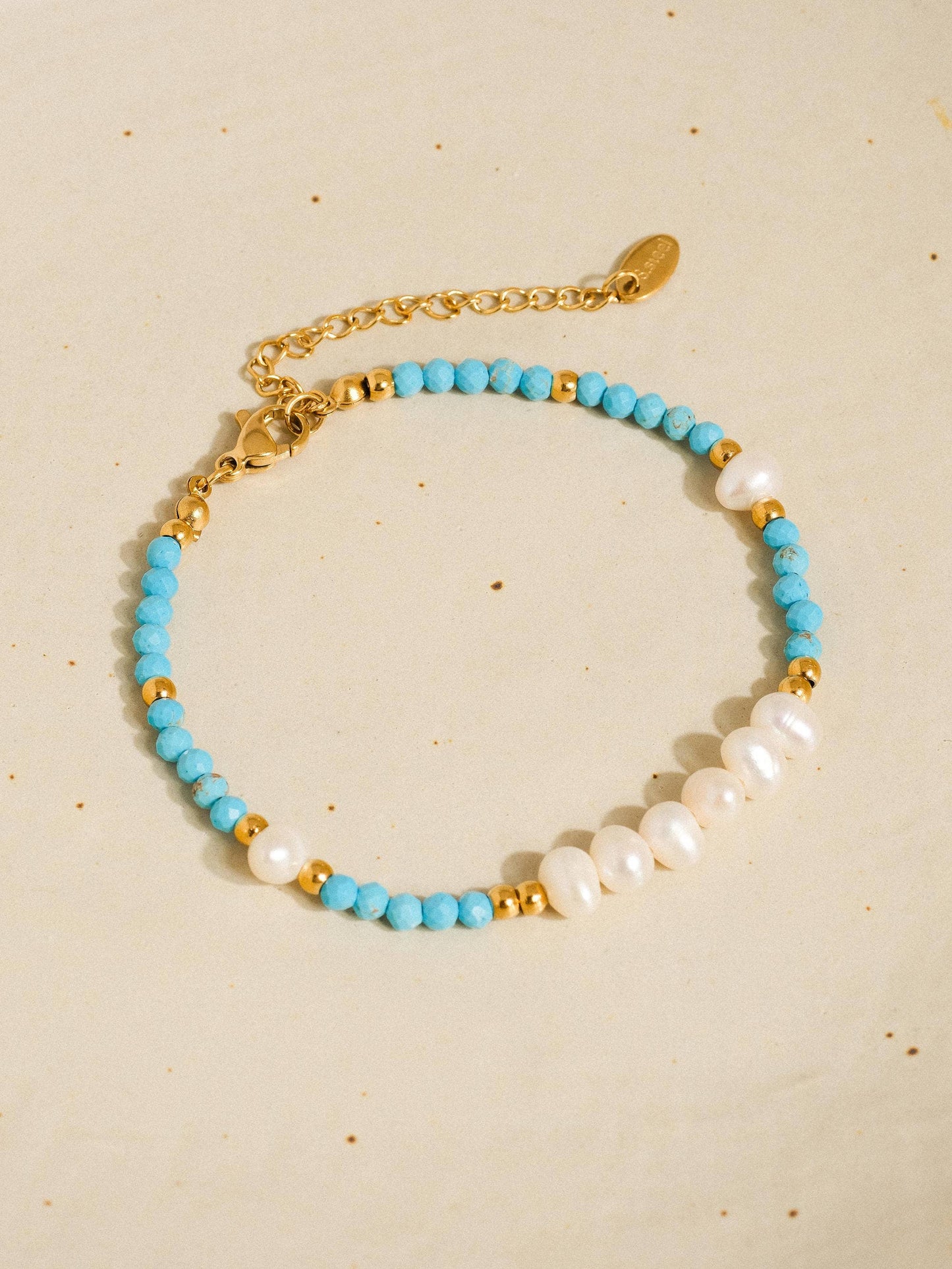 Cove 18K Gold Plated Stainless Steel Boho Pearl Beaded Bracelet