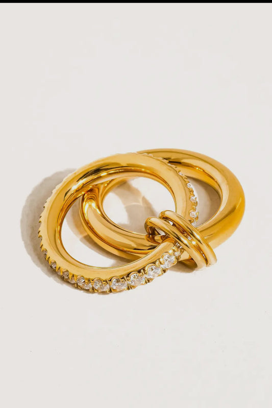 Jasmine 18K Gold Plated Stainless Steel Cz Double Hoop Ring, Gold