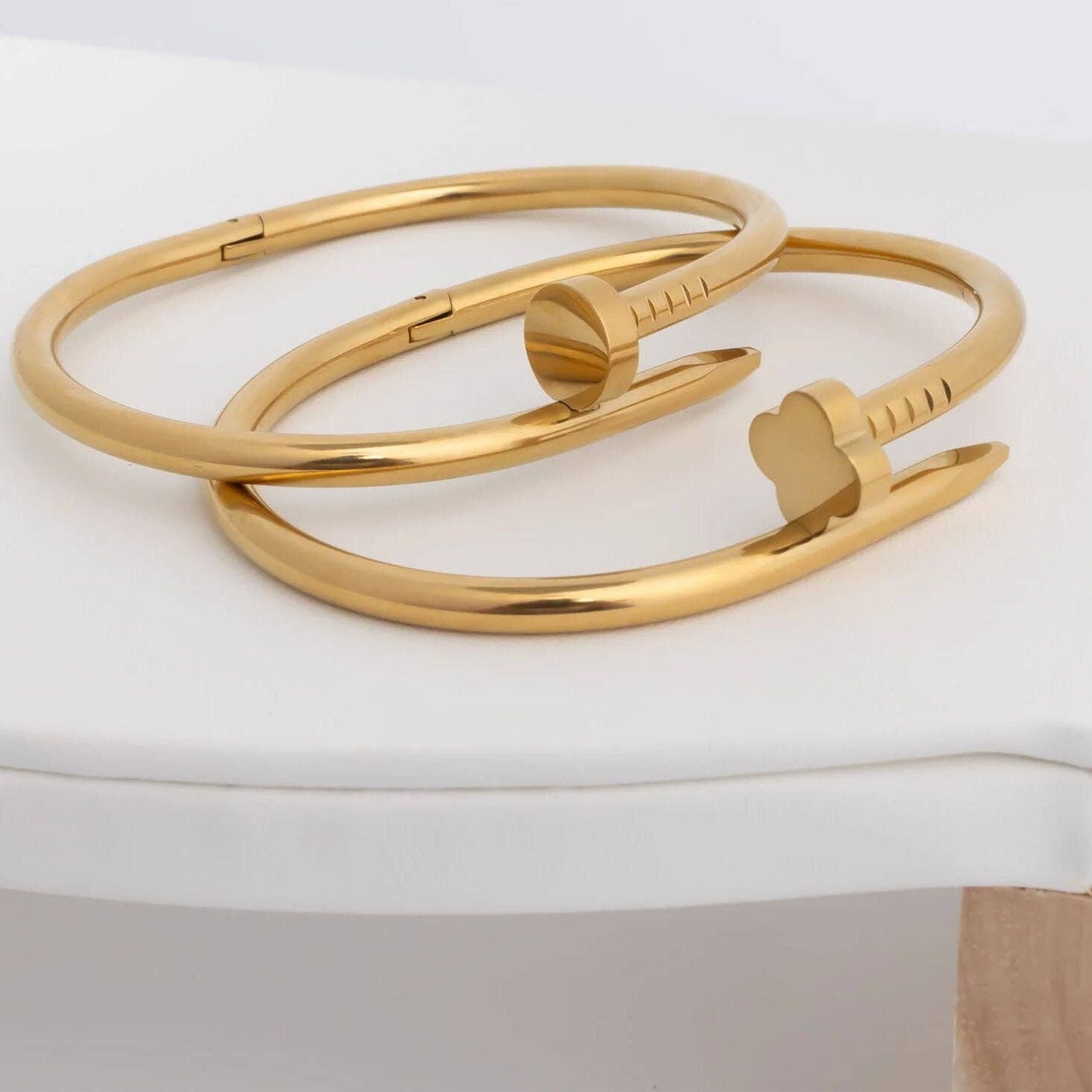 Stevie 18K Gold Plated Stainless Steel Nail Bangle, Gold (Round Nail Head)