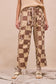 Born For Bold Washed Checker Board Printed Braided Waist Belt Pants