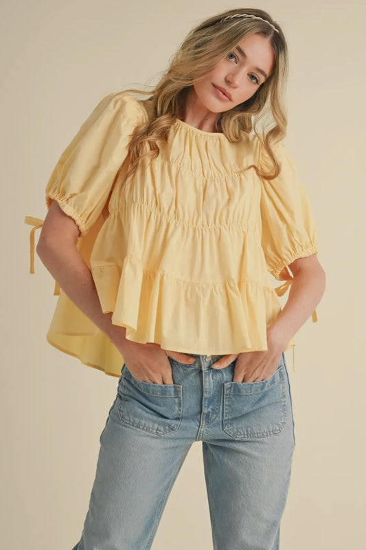American Honey Tiered Shirring Puff Sleeve Top, Lemonade