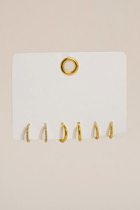 Maude 18K Gold Plated Stainless Steel Cz Hoops Earring Set of Three, Gold