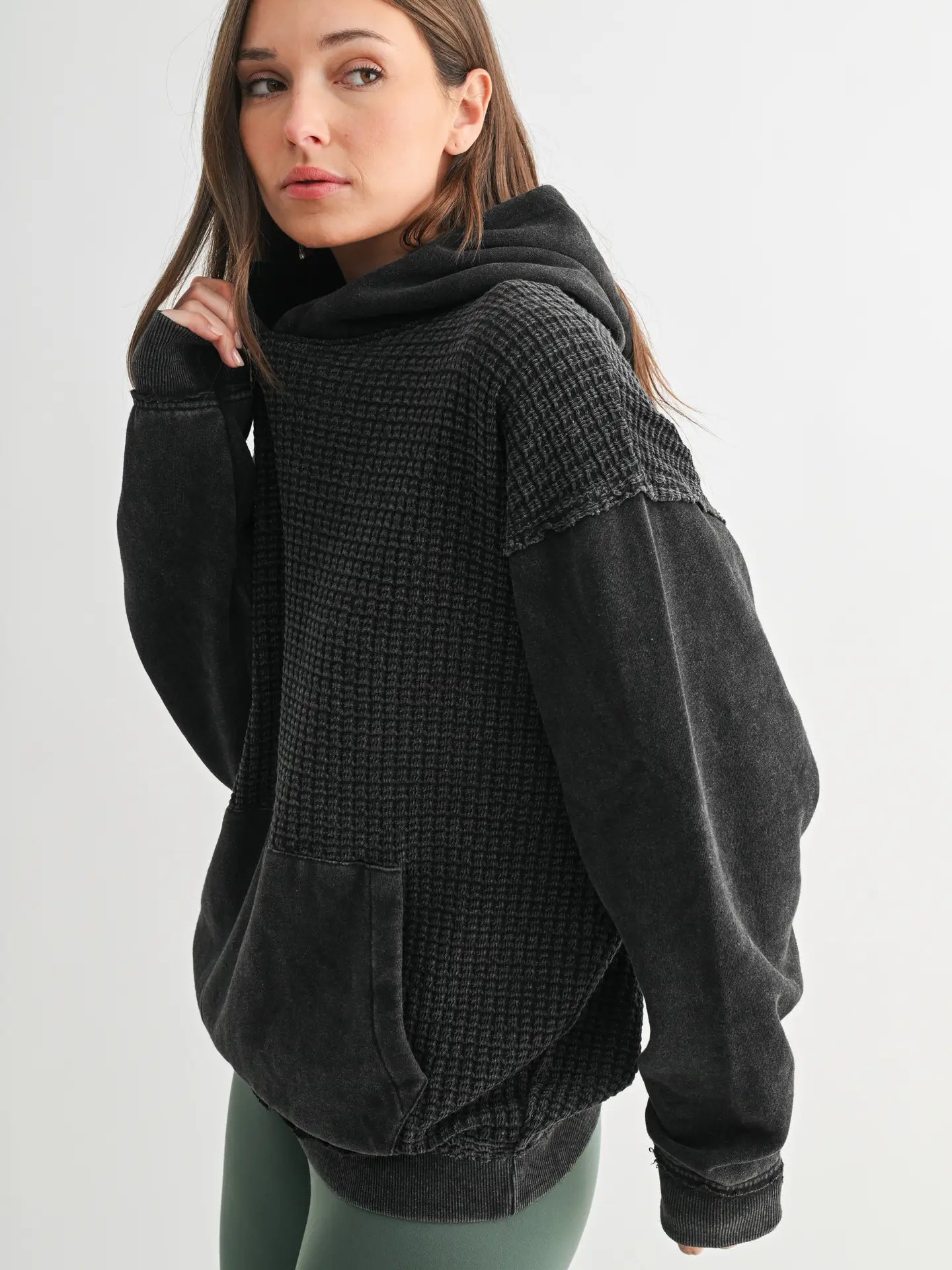 Perfect Weekend Duality Waffle Knit Hoodie