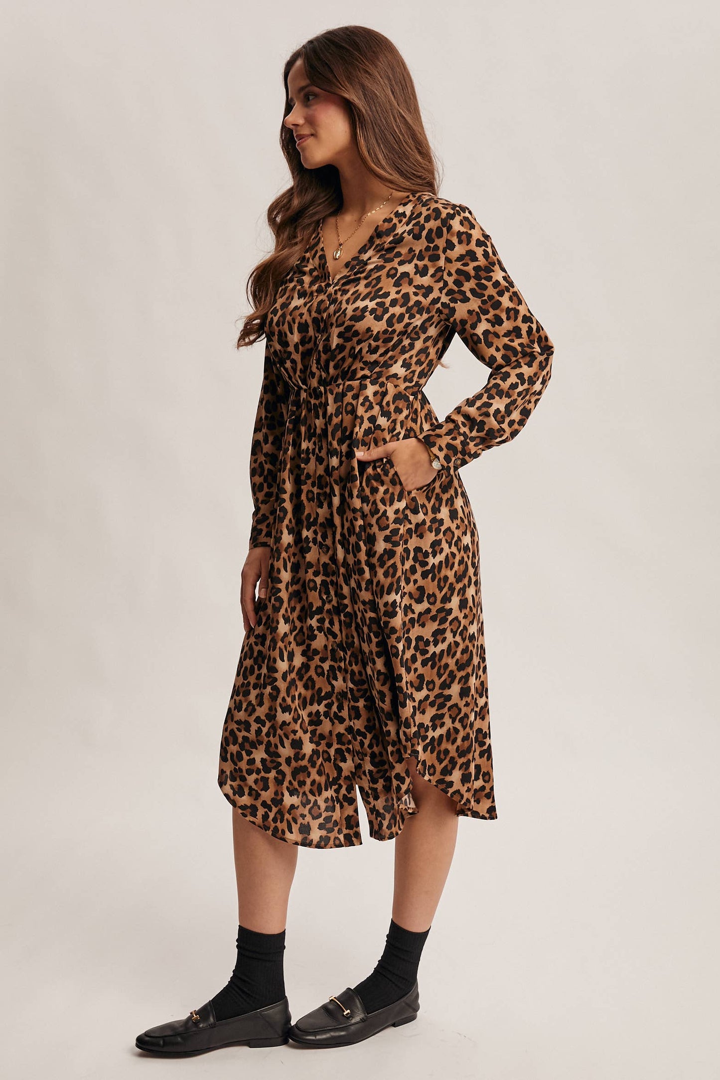 Wild Romance Leopard Print Button-Front Cardigan/Midi Dress