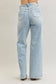 High Waisted Retro Wide Criss-Cross Waist Band Mild Destroy Judy Blue Jeans, Light Wash