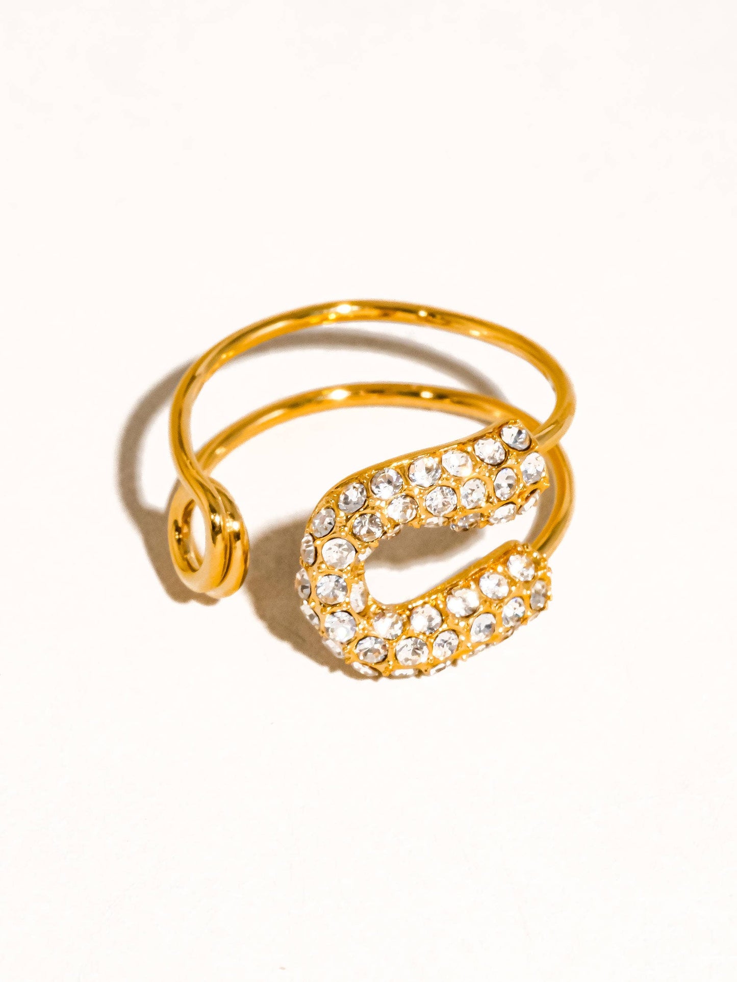 Nova 18K Gold Plated Stainless Steel Rhinestone Glam Adjustable Ring, Gold