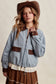 The Scenic Route Contrast Trim Western Utility Jacket, Dusty Blue