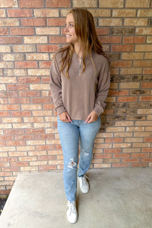 Living The Life Comfy Rib Sweatshirt, Mocha