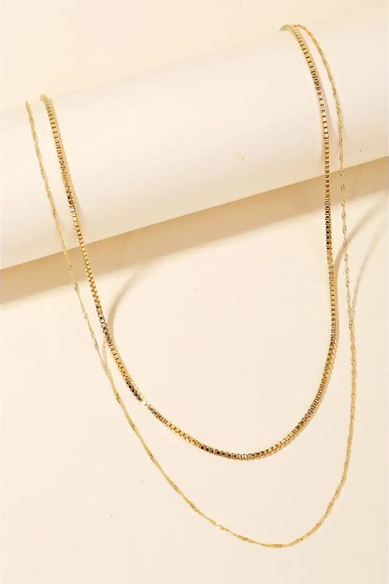 Dainty Box Chain Layered Necklace, Gold