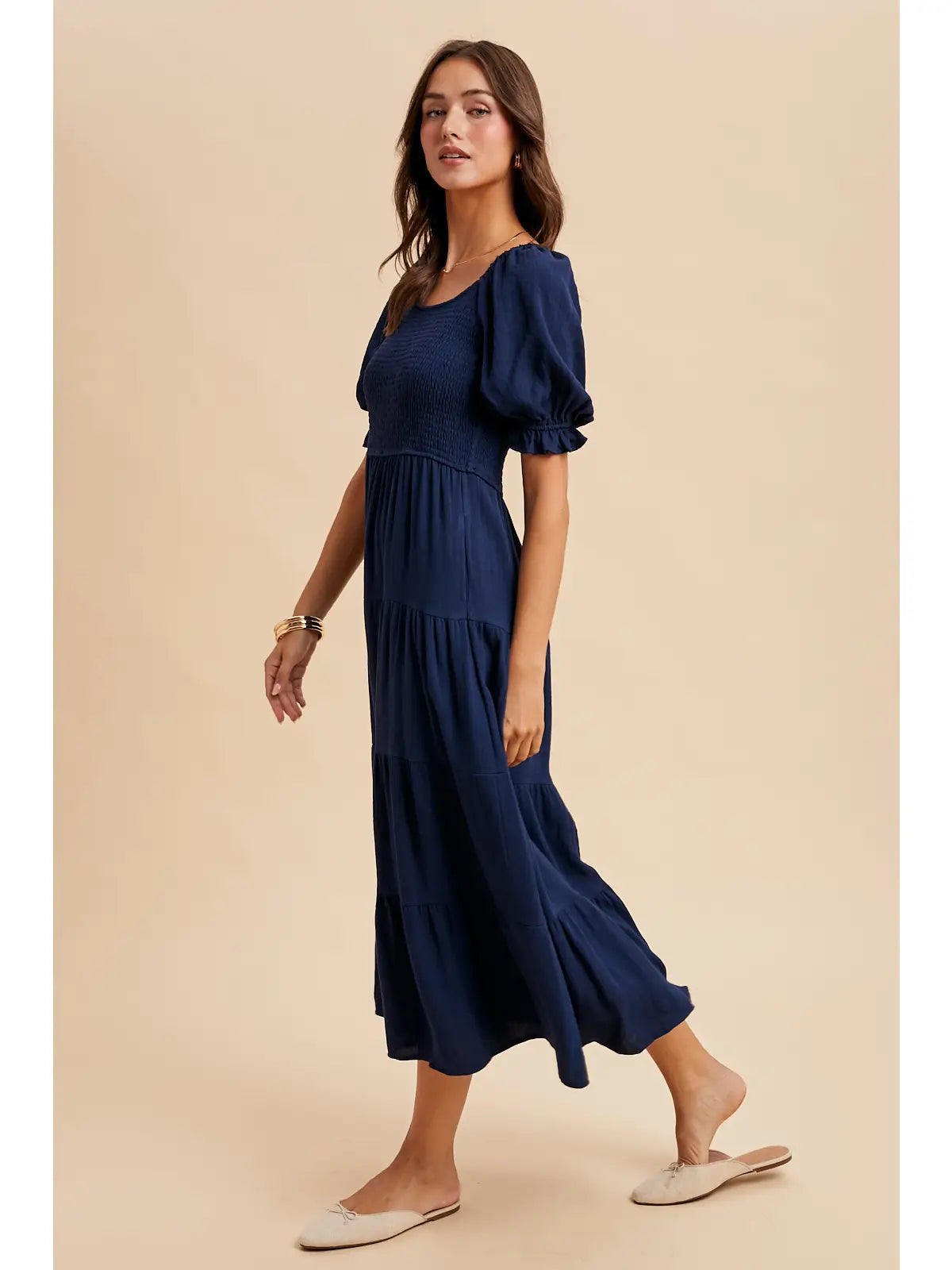 Jolene Smocked Tiered Maxi Dress, Classic Navy