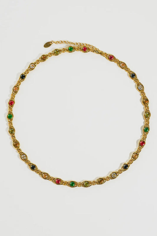 Adaline Colored Cubic Zirconia 18K Gold Plated Stainless Steel Necklace, Gold