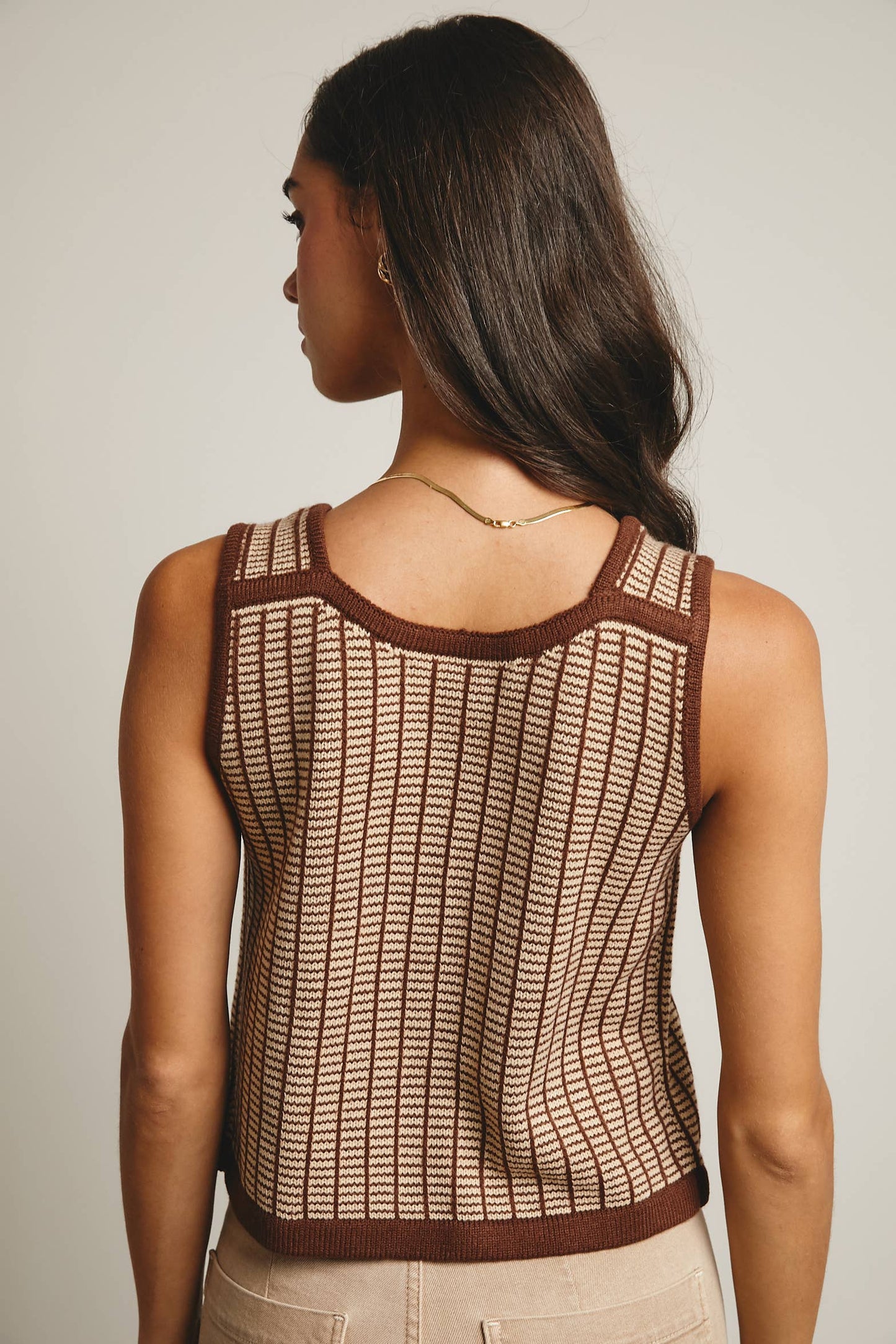 Cute as Ever Tie-Front Striped Knit Vest, Mocha