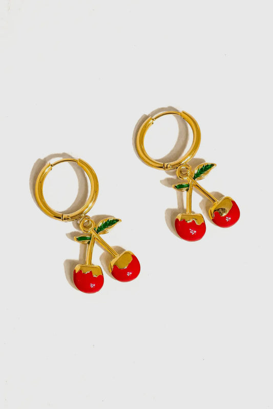 Pretty Please 18K Gold Plated Stainless Steel Cherry Earrings, Gold