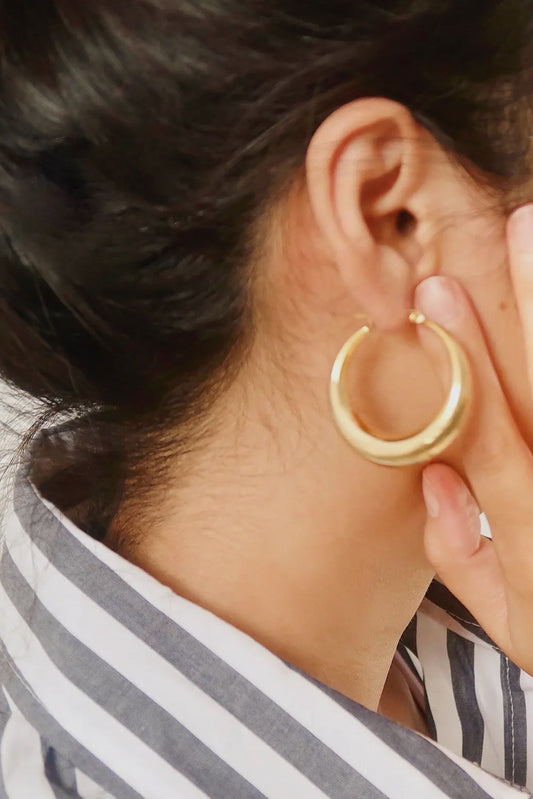 Classic 18K Gold Plated Stainless Steel Large Hoop Earrings, Gold