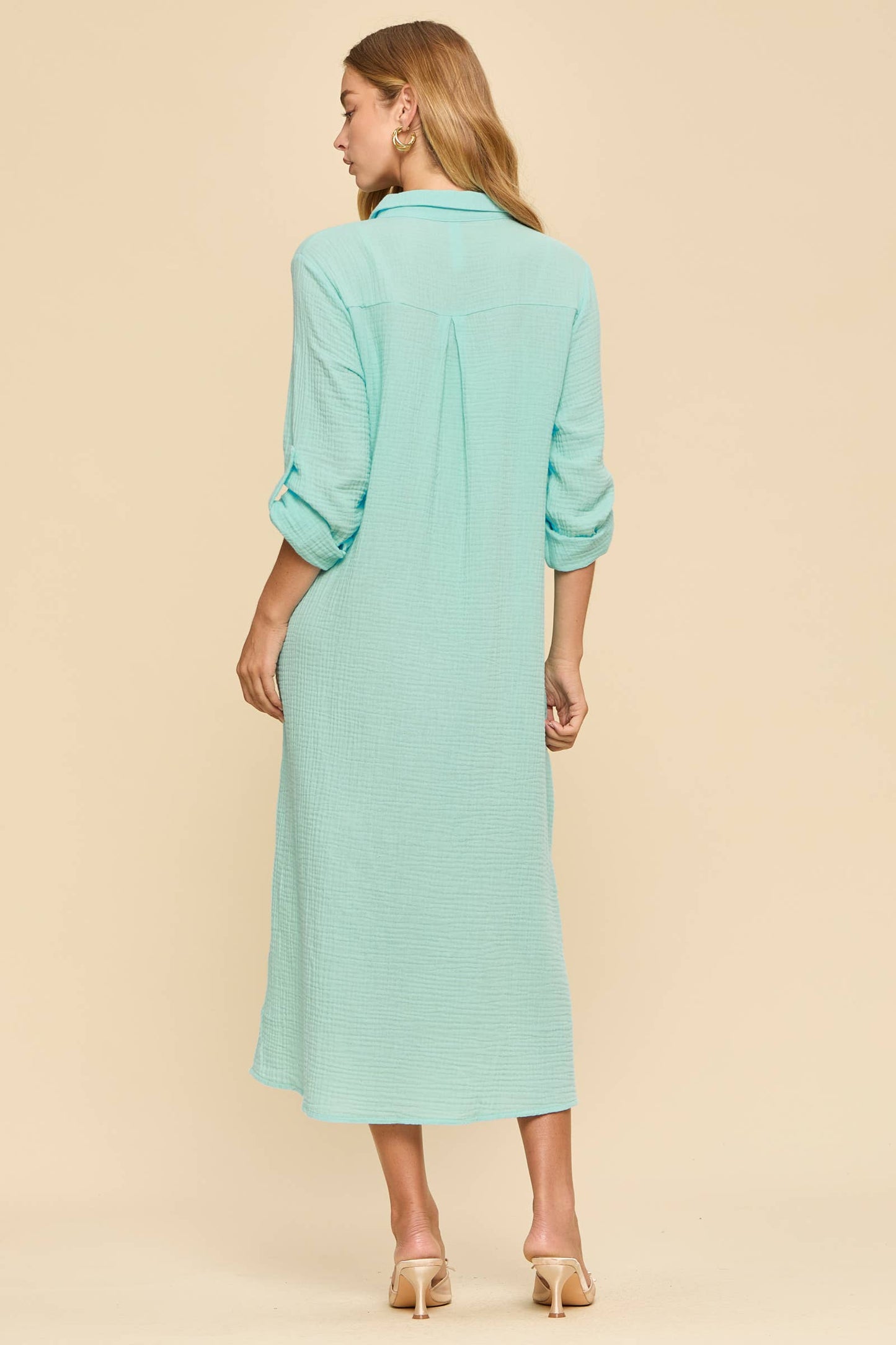 Soak Up The Sun Breathable Cotton Button-Down Duster, Aqua Breeze