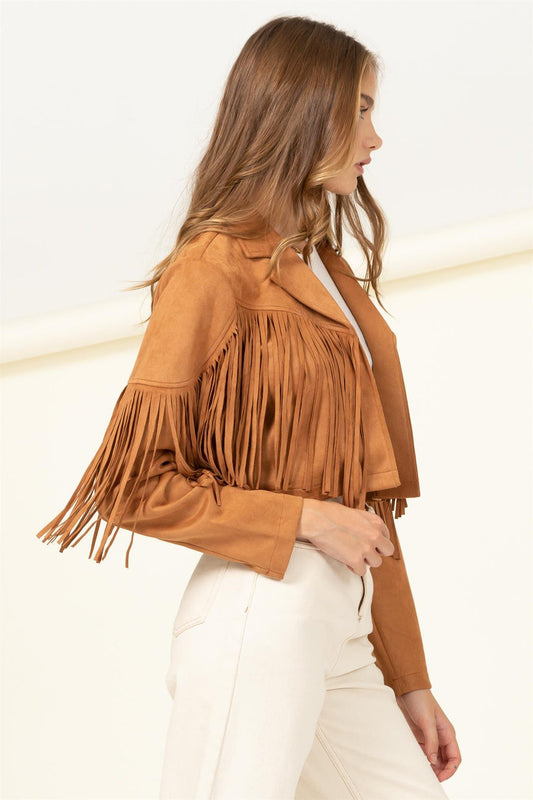 On The Fringe Cropped Suede Jacket, Camel