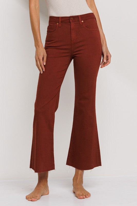 Falling In Love High Rise Cropped Kick Flare Jeans, Redwood