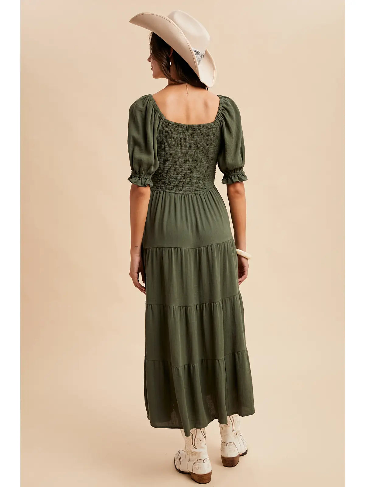 Jolene Smocked Tiered Maxi Dress, Forest Green