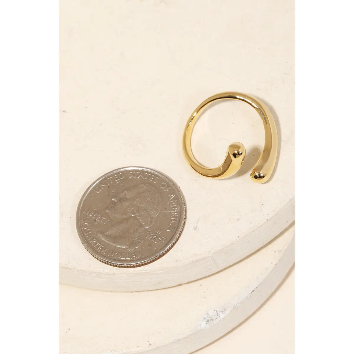 Polished Metallic Open Band Adjustable Ring, Gold