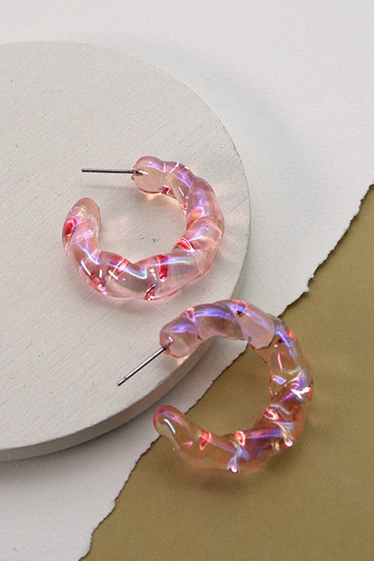 Iridescent Braided Hoop Earrings, Pink