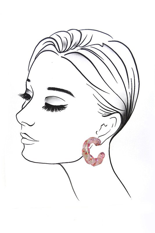 Iridescent Braided Hoop Earrings, Pink
