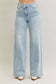 High Waisted Retro Wide Criss-Cross Waist Band Mild Destroy Judy Blue Jeans, Light Wash