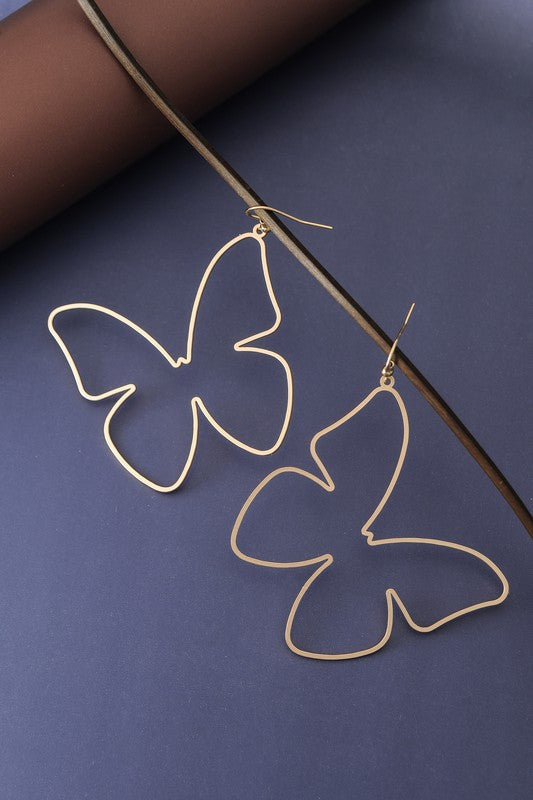 Cut Out Large Matte Butterfly Earrings, Gold