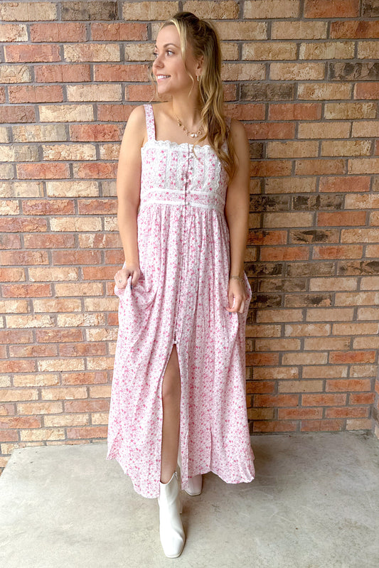 Fairytale Floral Button Down Sleeveless Maxi Dress