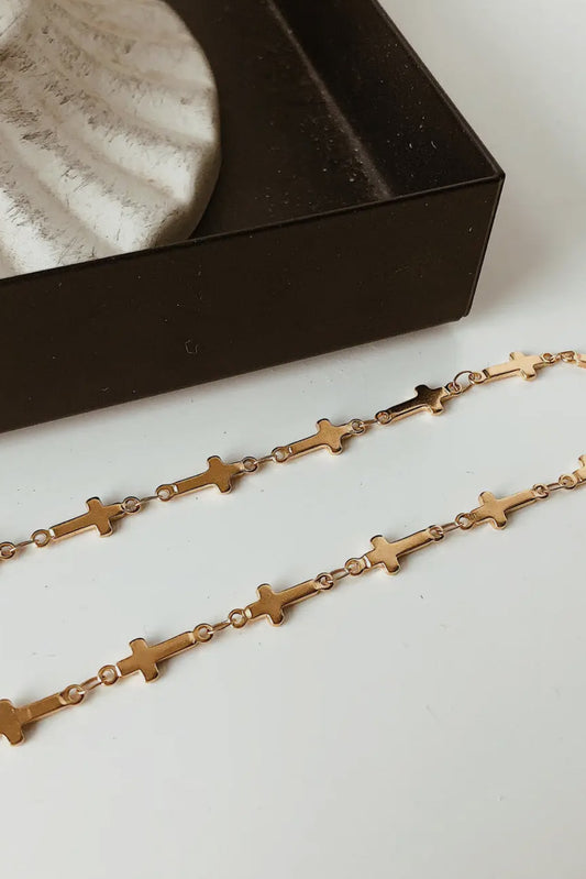 Cross Choker 18K Gold Plated Stainless Steel Necklace, Gold