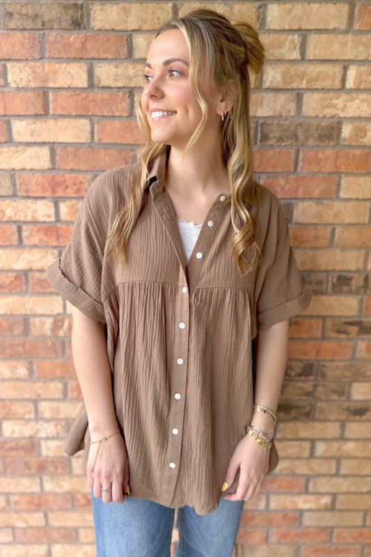Faithfully Yours Baby Doll Top, Mocha