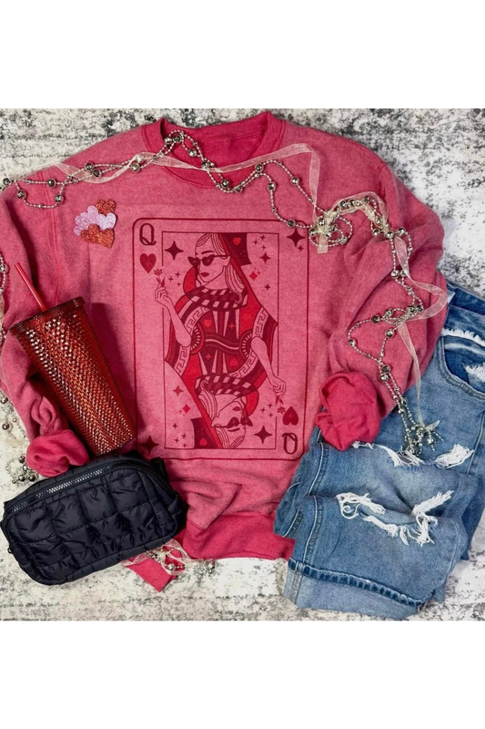 Queen of Hearts Vintage Inside Out Sweatshirt, Heather Red