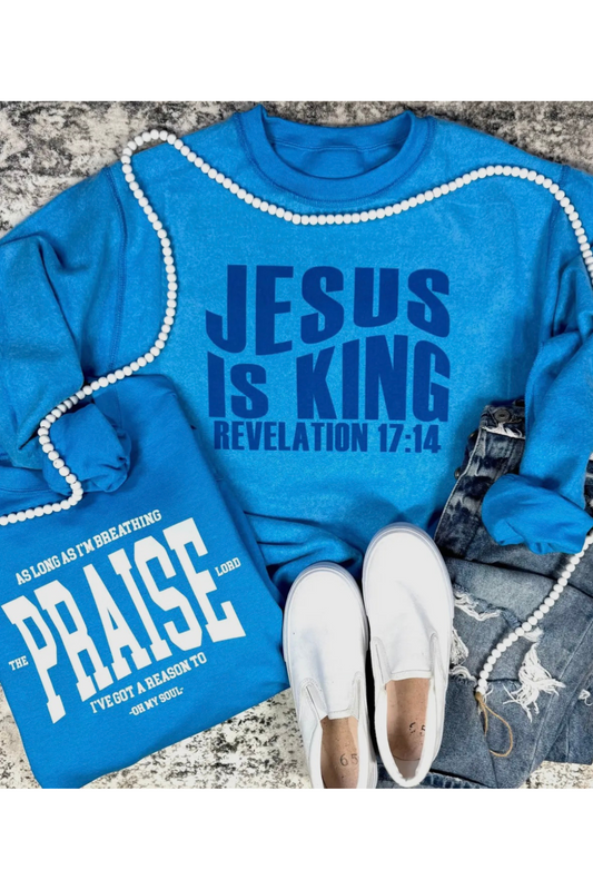 Jesus Reversible Sweatshirt, Neon Blue