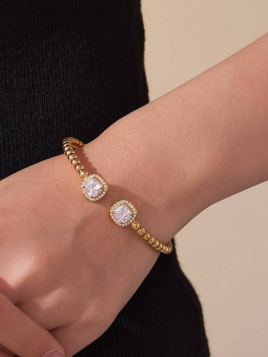 Gracie 18K Gold Plated Stainless Steel CZ Beaded Bangle, Gold