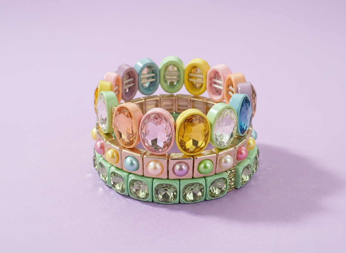 Olivia Enamel Stretch Bracelet, Rainbow