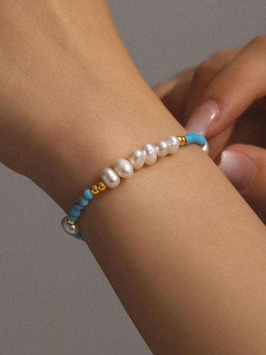 Cove 18K Gold Plated Stainless Steel Boho Pearl Beaded Bracelet