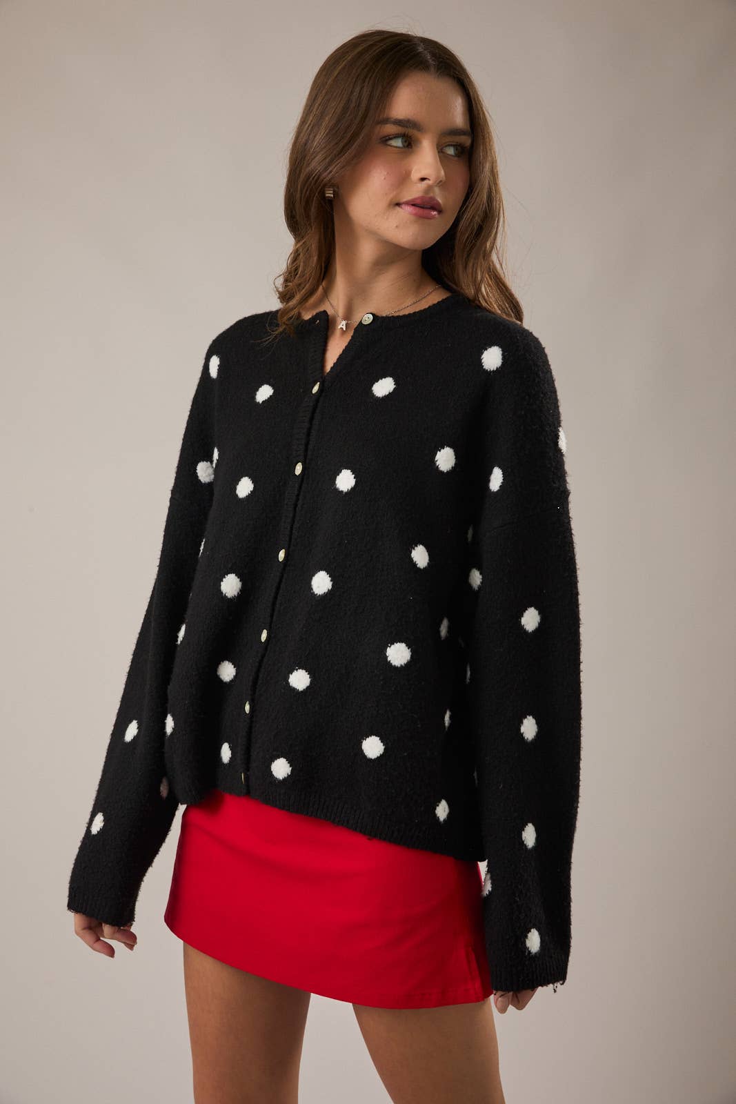 Catch Me Later Polka Dot Cardigan, Black/White