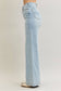 High Waisted Retro Wide Criss-Cross Waist Band Mild Destroy Judy Blue Jeans, Light Wash